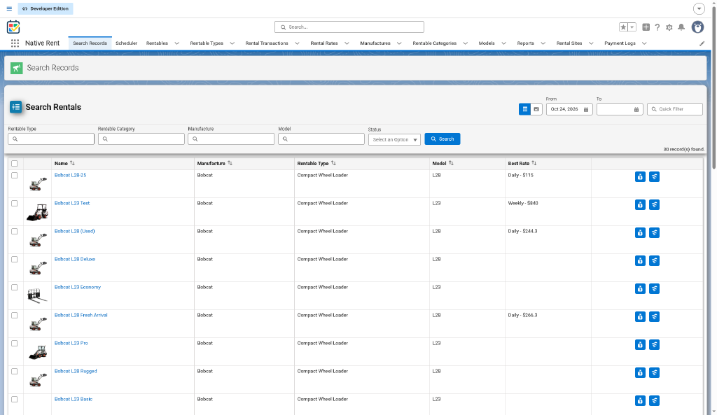 Search Records page listing Rentables